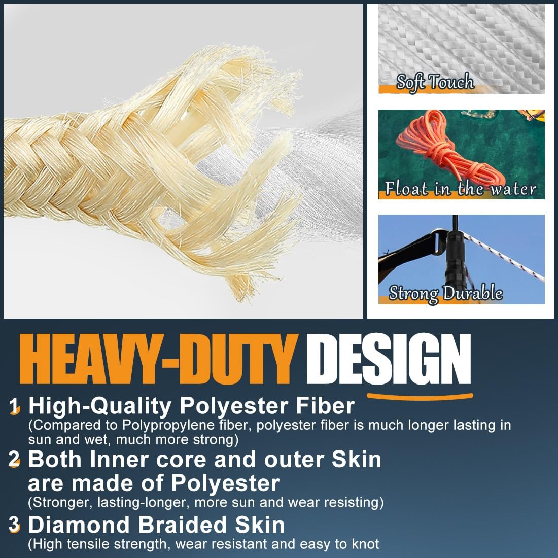 SMART&CASUAL 100 ft 1/4″ Nylon Poly Rope Strong 1/4″ x 100′, White