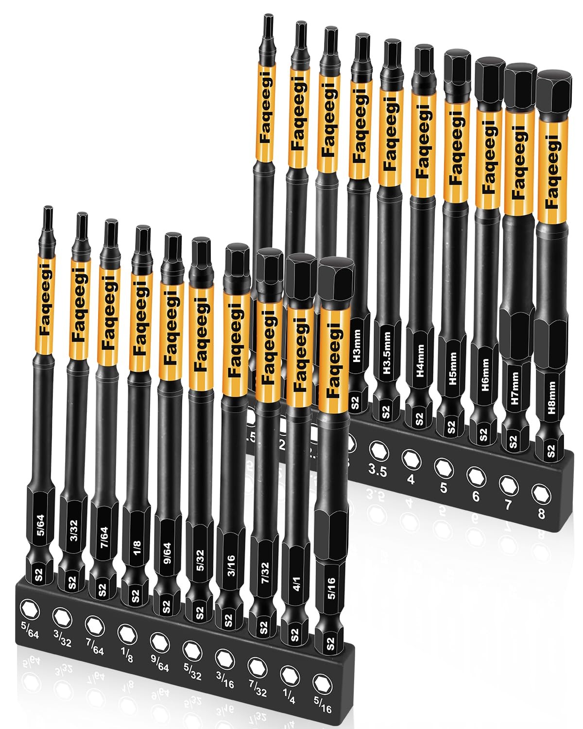4-Inch Long Hex Bit Set 20PCS (Metric & SAE) Impact Allen Wrench/Key Drill Bit