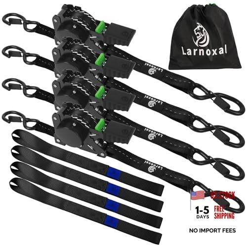 Retractable Ratchet Straps 4 Pack – 1,500 Lbs Break Strength 1 in x 10 Ft Black