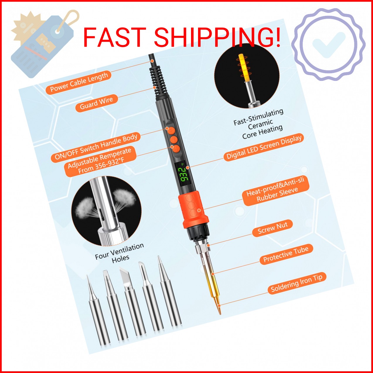 Soldering Iron Kit, 120W LED Digital Solder Iron Soldering Gun kit, Smart Temper