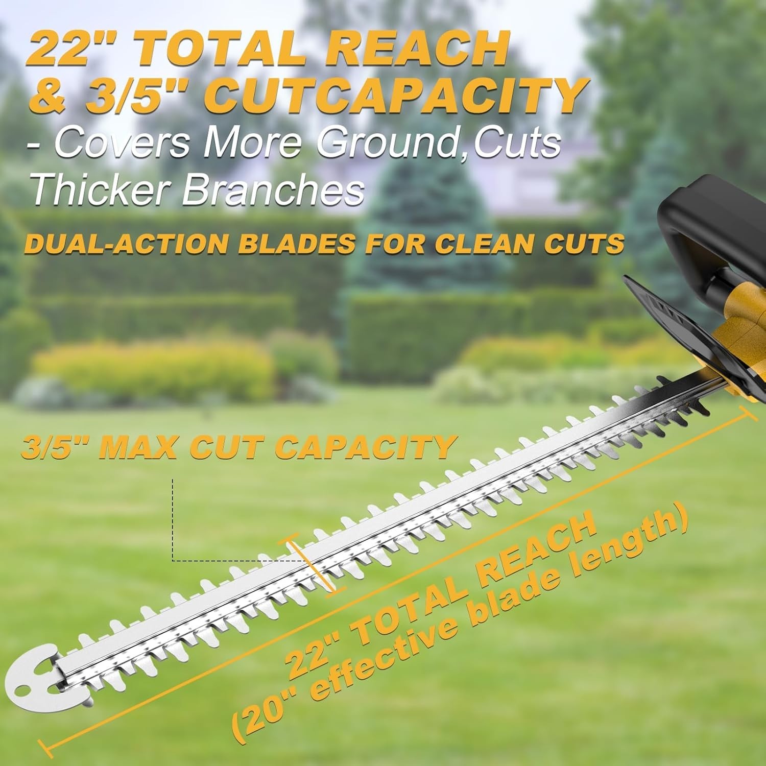 22 Inch Cordless Hedge Trimmer For Dewalt 20V MAX Battery Brushless – Tool Only