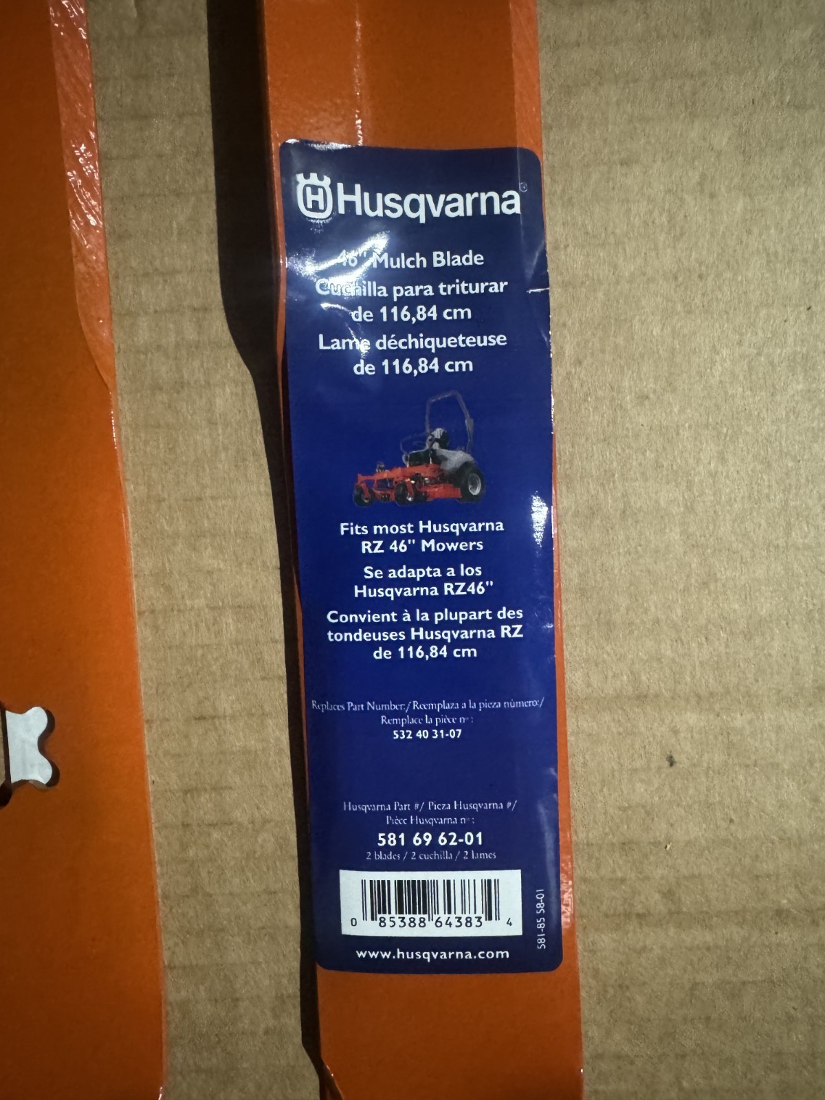 4 GENUINE HUSQVARNA Mulching Mower Blades RZ4623 46″ 403107 33266 532405380