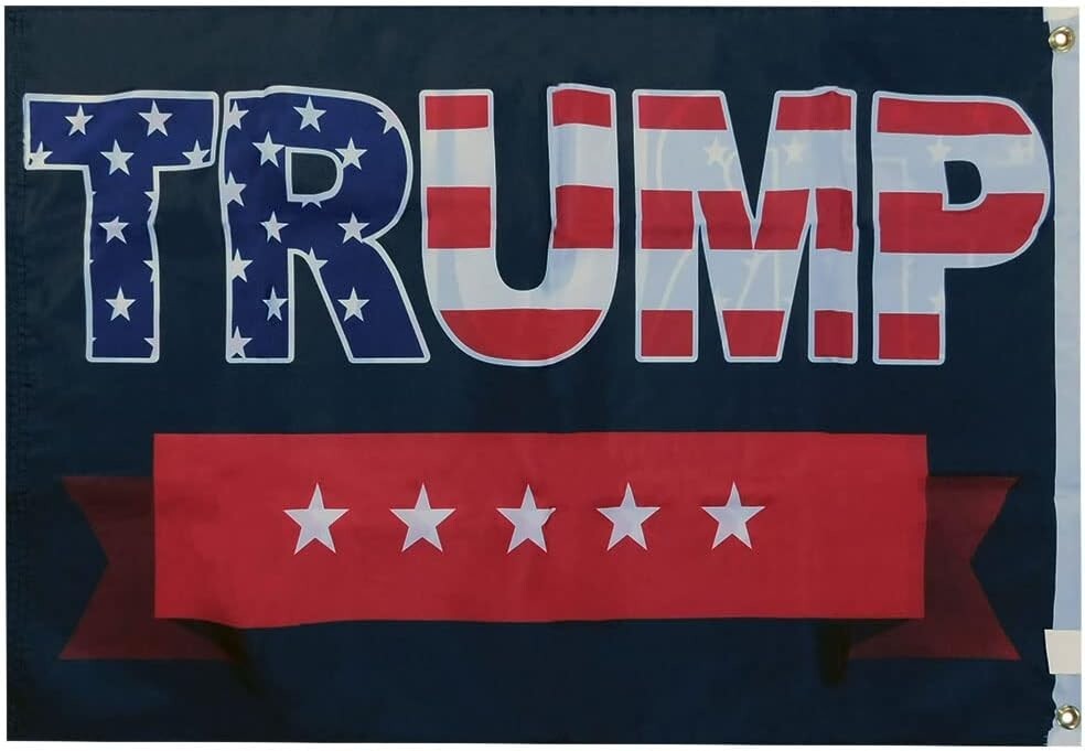 3X5 Trump 2024 USA Overlay 5 Stars 100D 3’x5′ Woven Poly Nylon Double Sided Flag