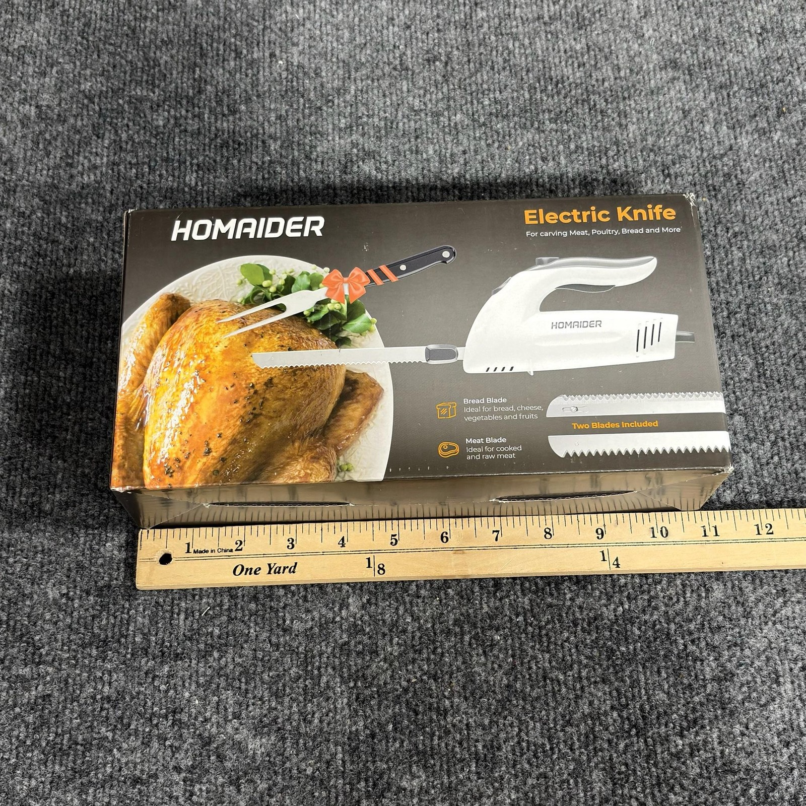 Homaider Electric Knife Carving Set 2 Blades Stainless Steel White Meat Bread