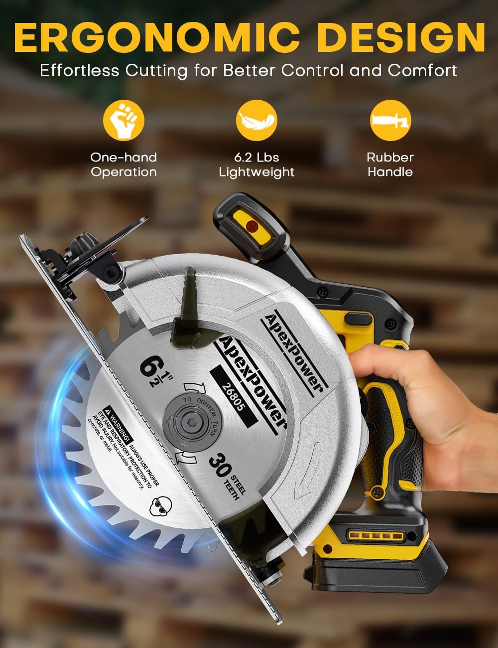 Brushless 6-1/2 Inch Circular Saw, for DeWalt 20V Max Battery, 8000 RPM, 6.2 Lbs