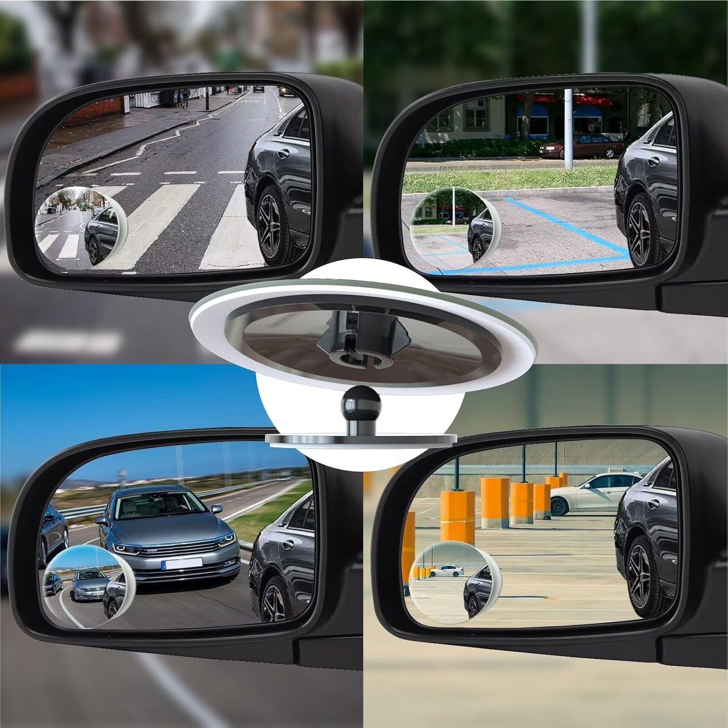 4Pcs Round Car Blind Spot Mirror HD Glass Wide Angle Stick-on Rear View Mirror