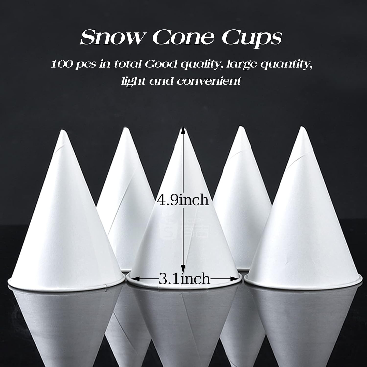 6 oz Snow Cone Cups, 100pc White Paper Cone Cups Wax Coated Leakproof Cone Paper