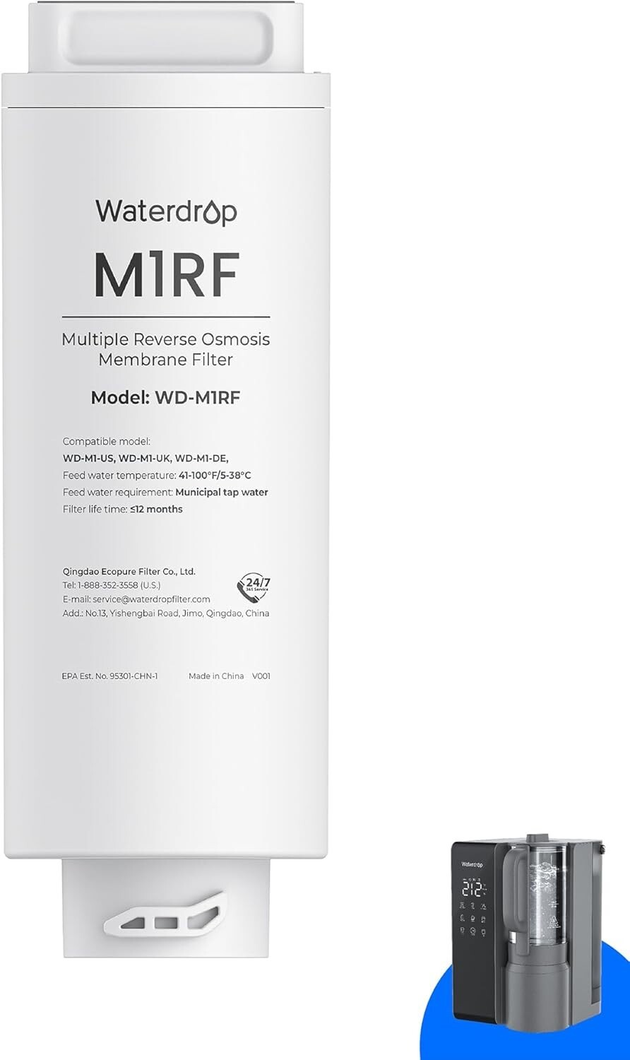 Waterdrop WD-M1RF Filter, Replacement for WD-M1,12-month Lifetime