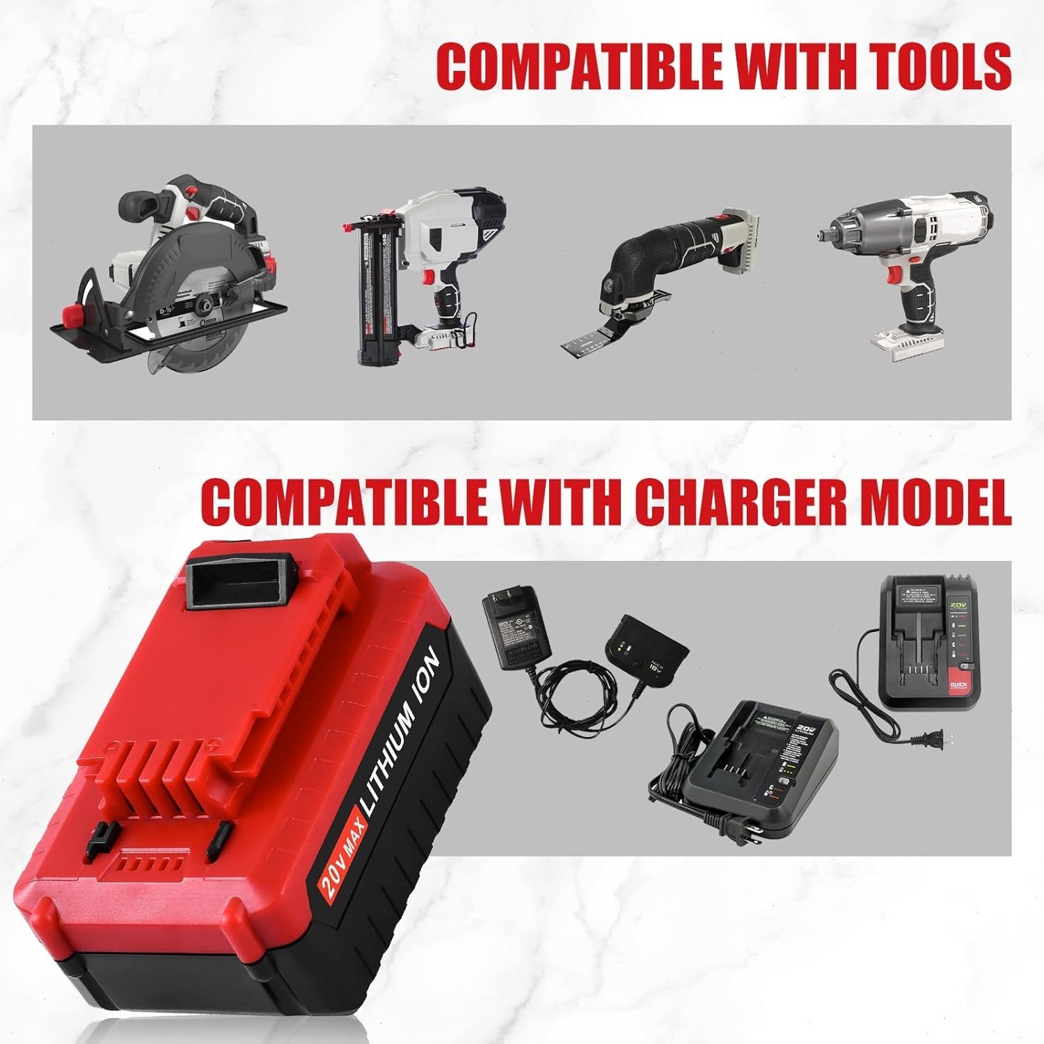 2PACK 8.0Ah Li-ion Battery / Charger for Porter Cable 20V MAX PCC685L PCC680L