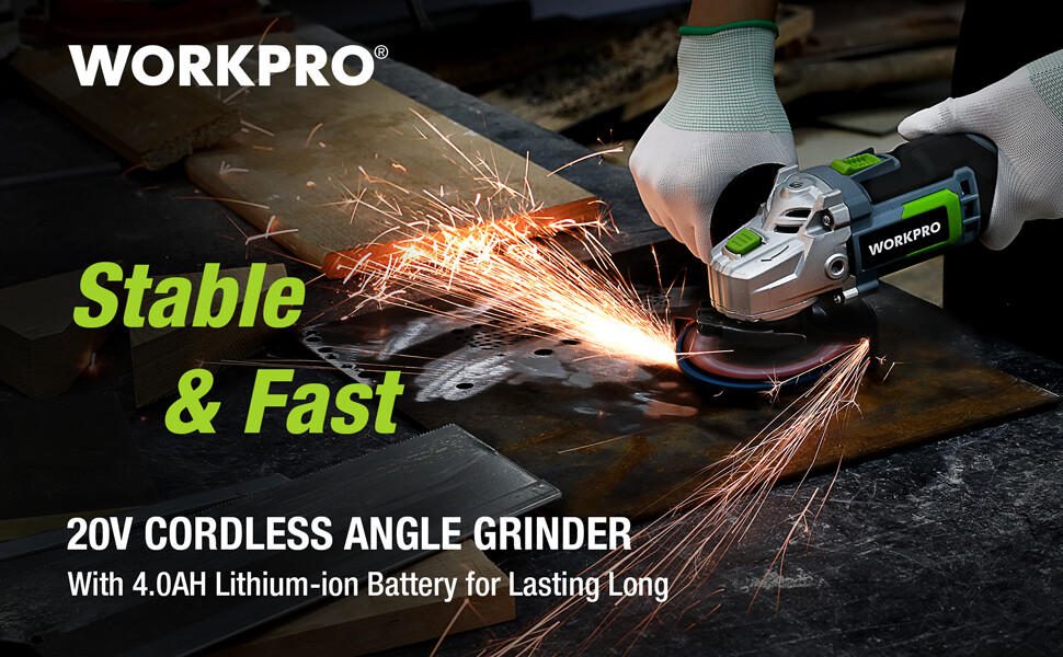 WORKPRO 20V Cordless Angle Grinder Kit w/ 4.0Ah /10PK Metal Grinding Wheels