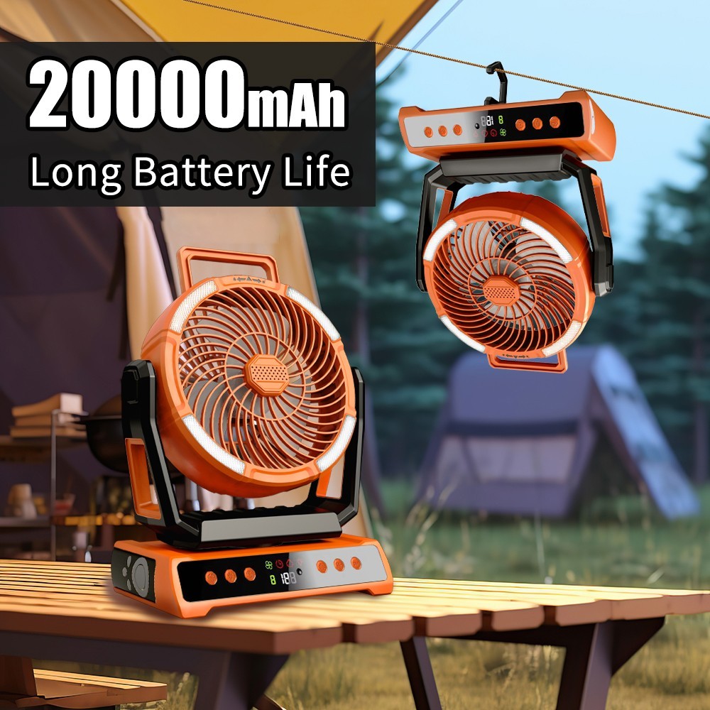 Camping Fan 20000mAh 58Hrs Rechargeable Portable Fan Remote LED Lights &4 Speeds