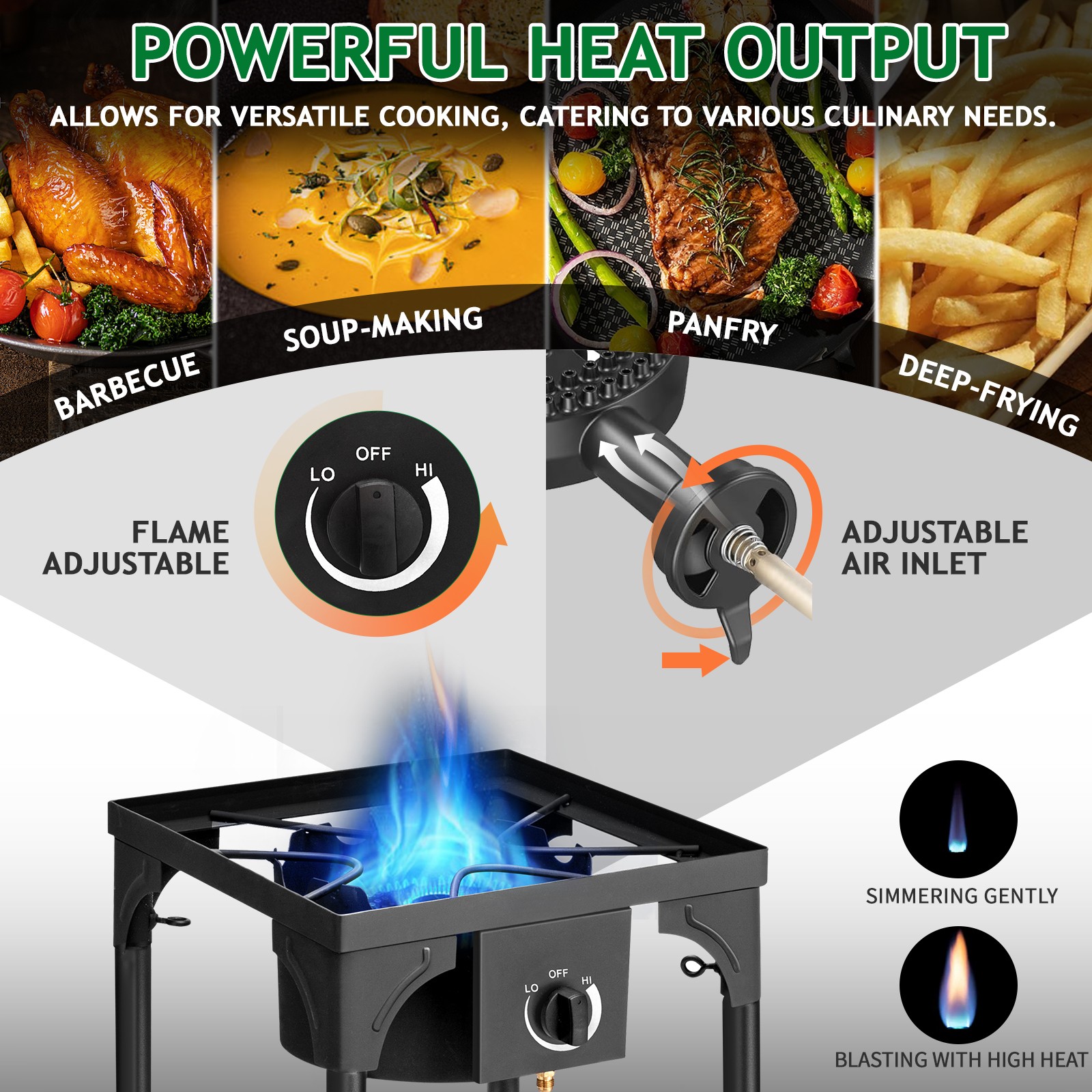 Portable Propane 75000-225000 BTU 1-3 Gas Burners Outdoor Cooker Stove BBQ Grill