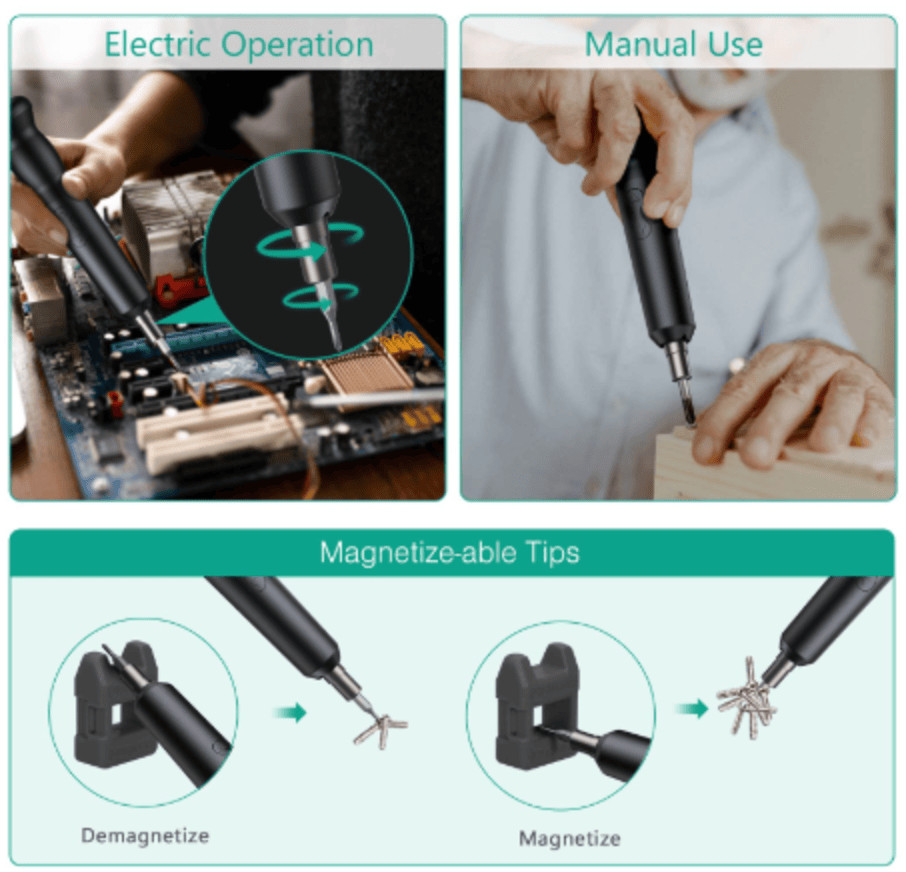Precision Electric Screwdriver, 21 in 1 Portable with 18 S2 Bits, Mini Cordless