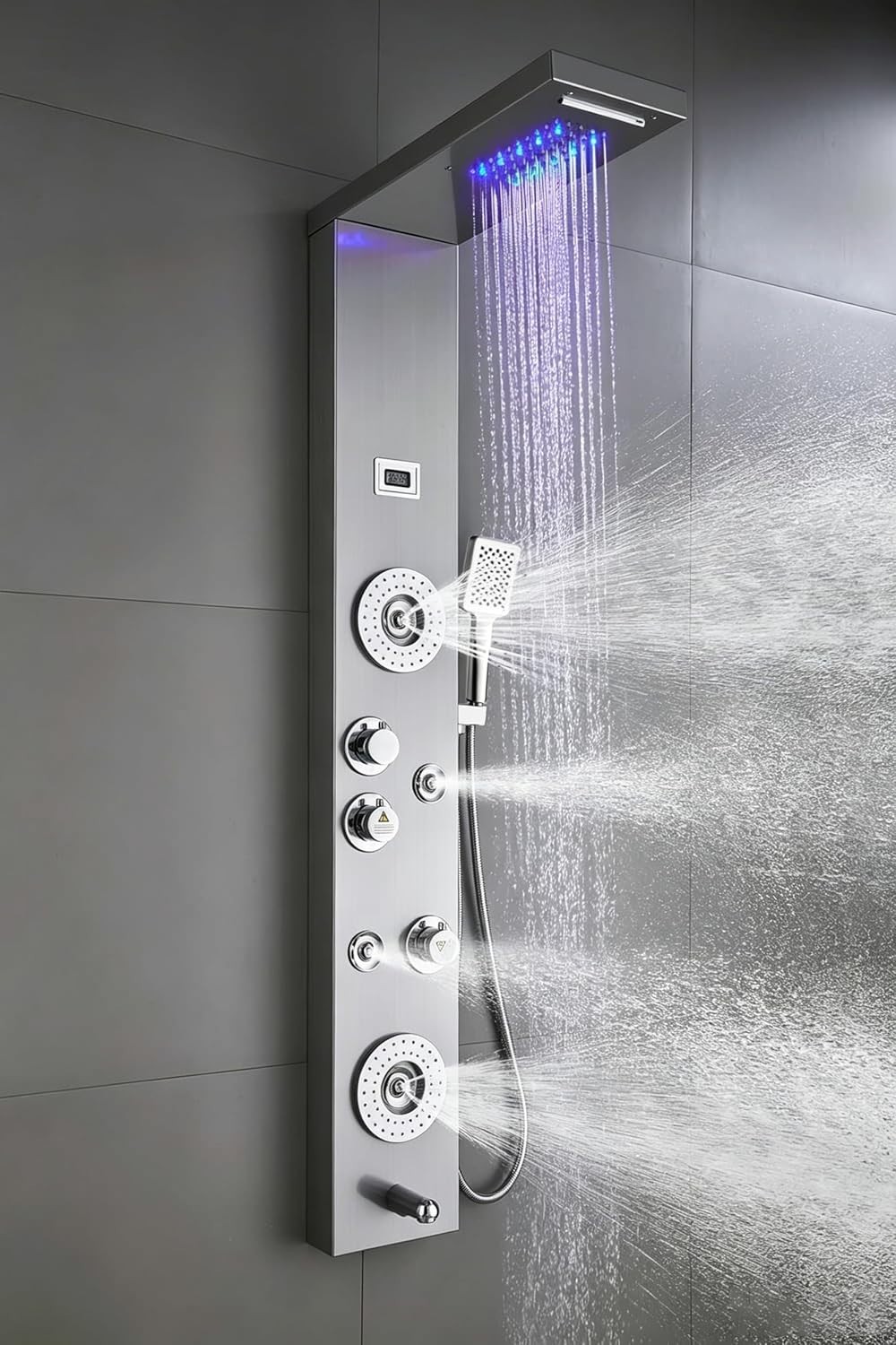 Luxury Stainless Steel Shower Panel with LED Rainfall & 6 Functions – Brushed…