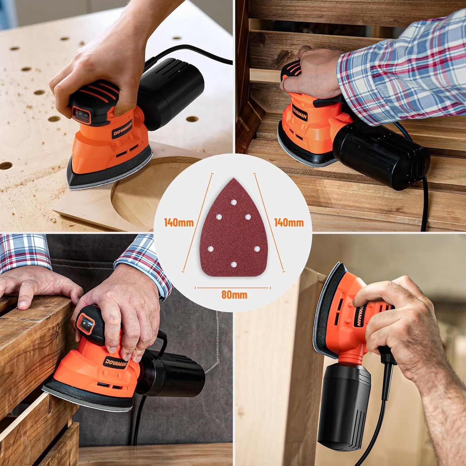 130W Detail Sander, 12000RPM Palm Sander Tool, Dust Collection System, 12PCS …