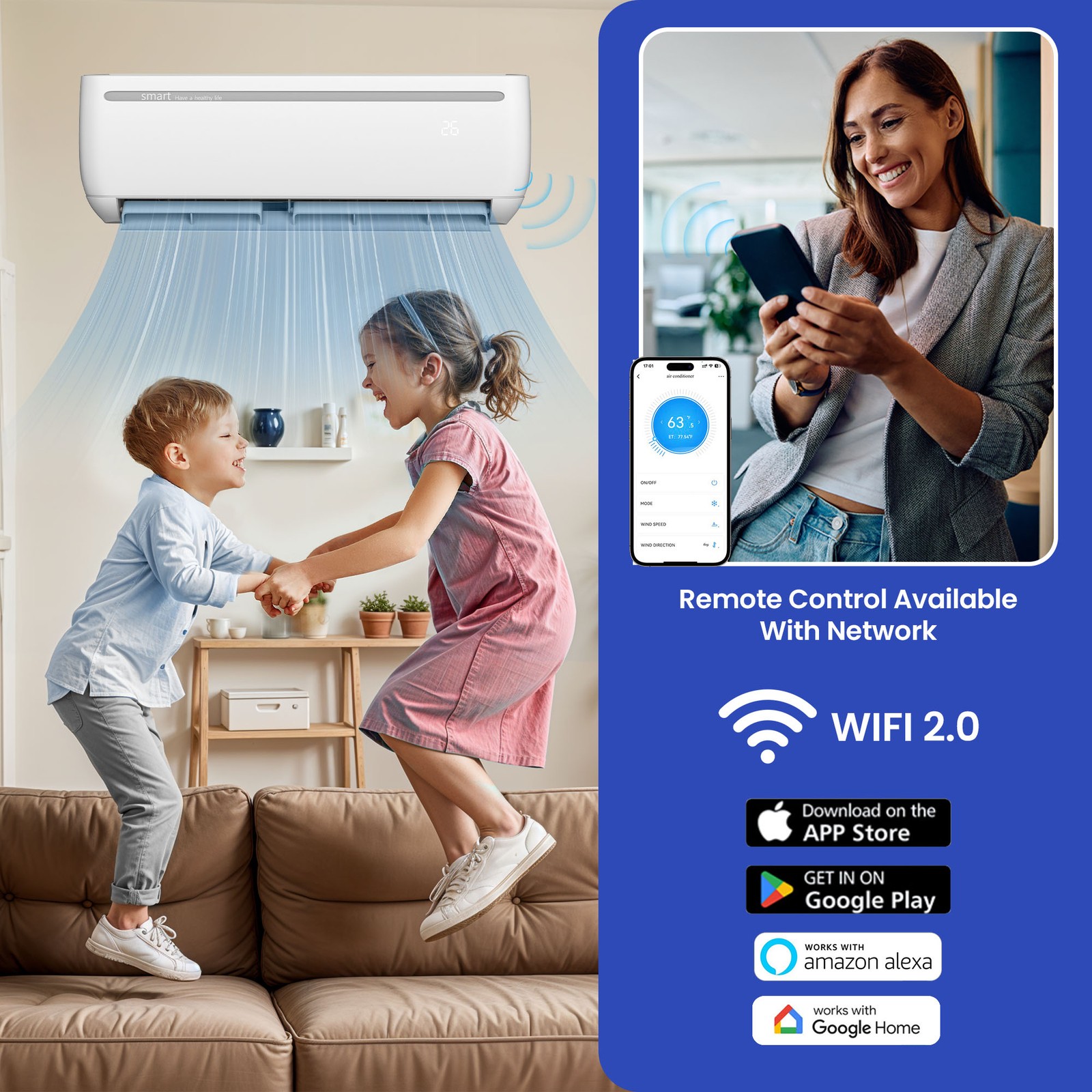 12000 – 18000 BTU Air Conditioner Mini Split Heat Pump Wifi Ductless Cool System