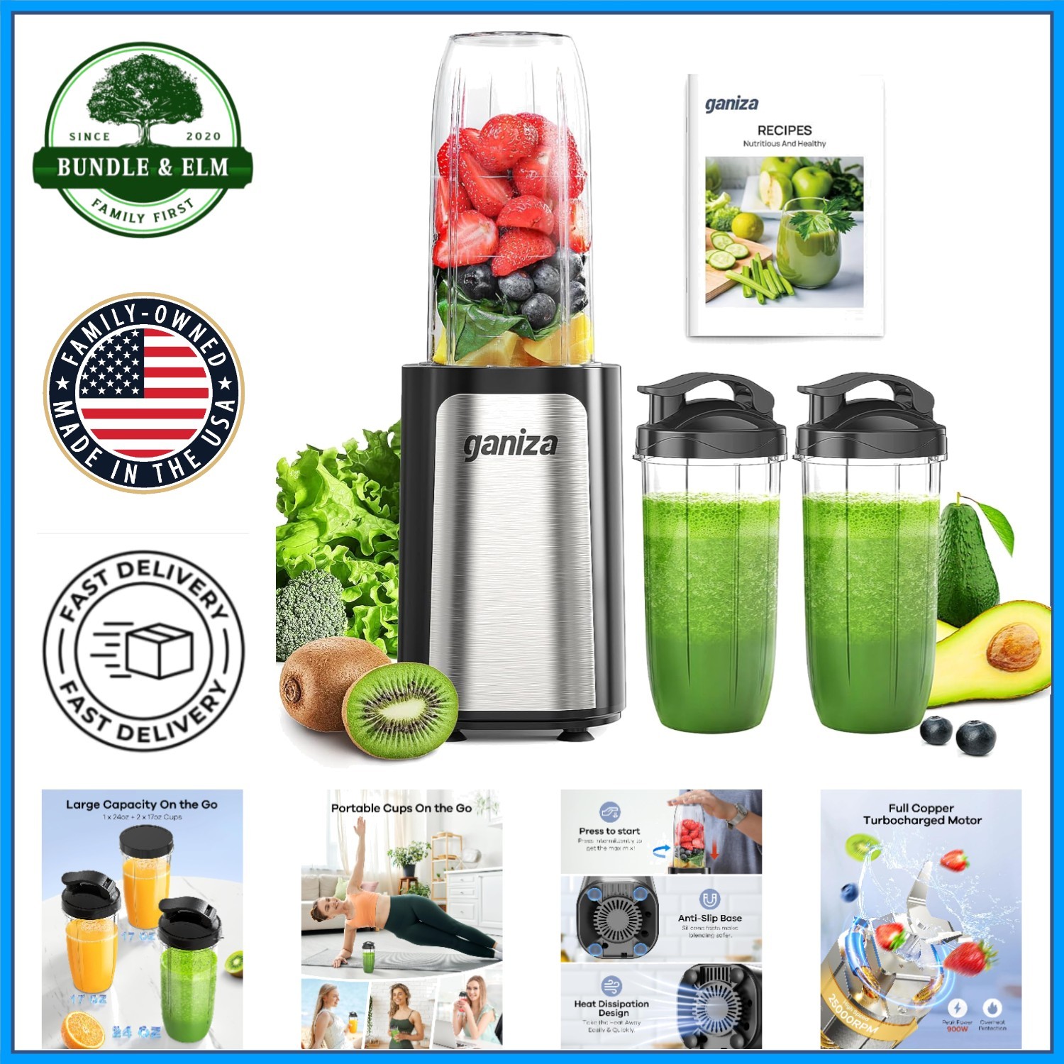 BPA-Free Personal Blender with Stainless Steel Blades and Dishwasher Safe Parts