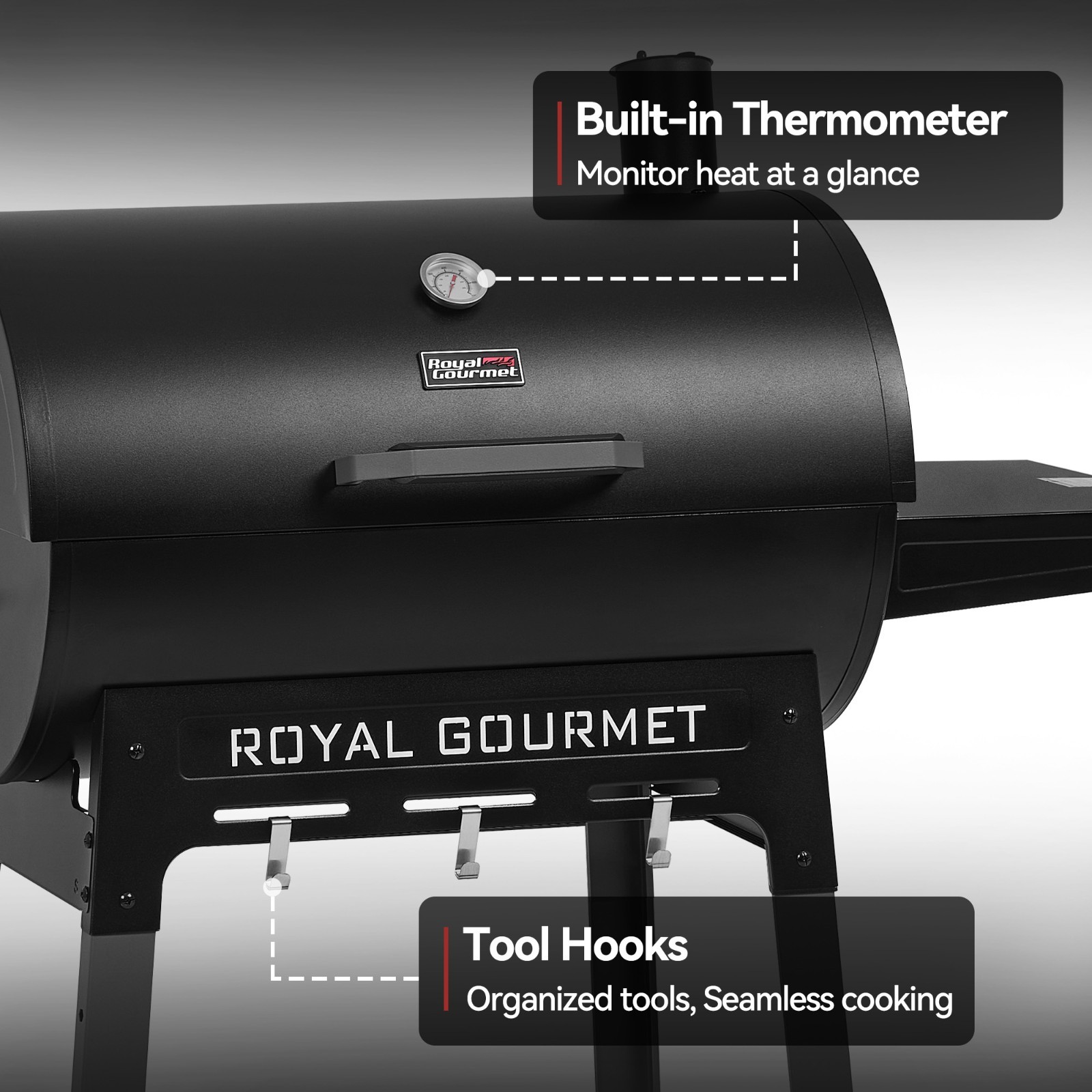 Royal Gourmet Outdoor Grill with Side Shelf Barrel Charcoal Grill for Backyard