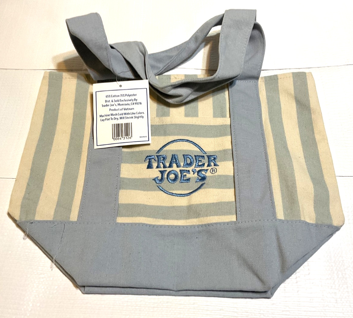 Trader Joe’s Mini Canvas Tote Bag-4 pack Striped Green, Pink, Blue, and Brown