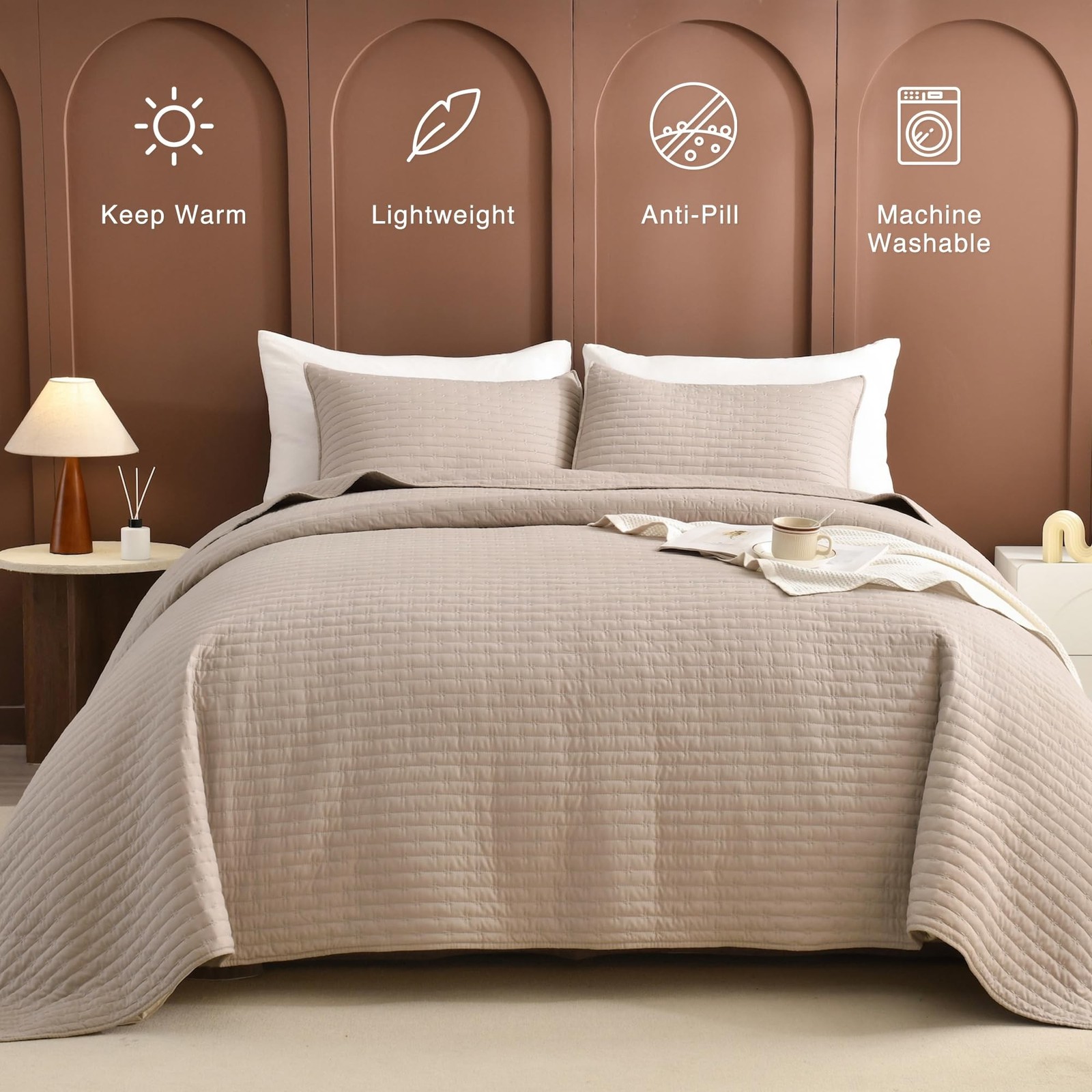 Masaca Oversized King Bedspread 118×106,3 Piece Linen Colored Lightweight