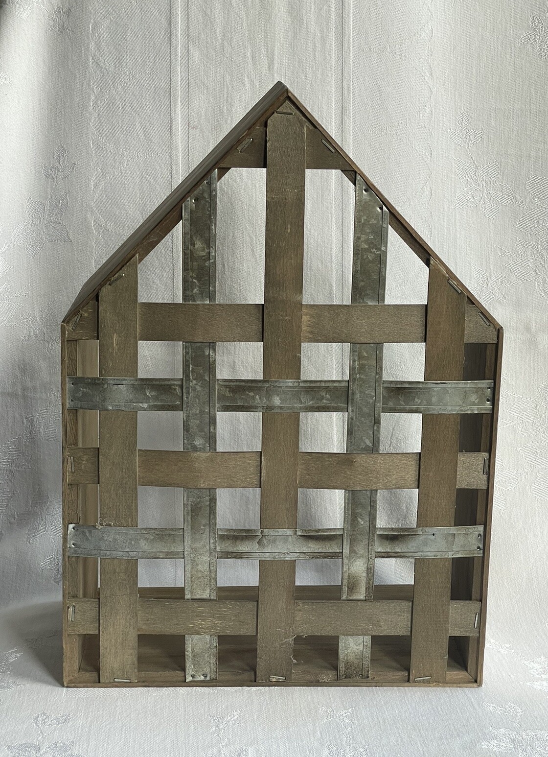 Wood Galvanized Metal Standing Display Shelf Shadow Box Farmhouse Rustic Decor