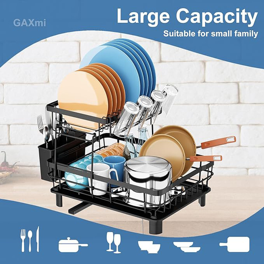 2 Tier Over Sink Dish Drying Rack Stainless Steel Kitchen Dish Drainer organizer