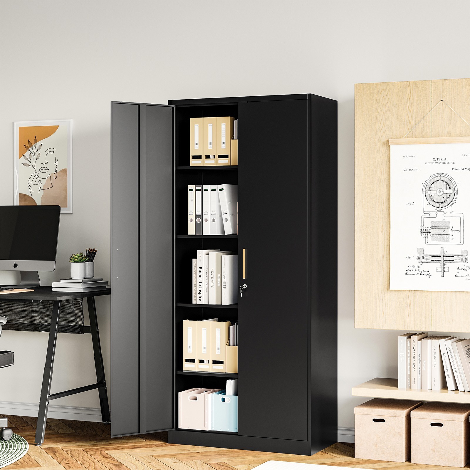 Metal Storage Cabinet with long handle ,71 Garage Storage Cabinet with Lock