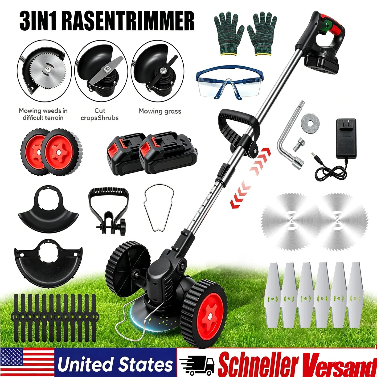 20000mAh Electric Cordless Grass String Trimmer Lawn Edger Weed Wacker Cutter