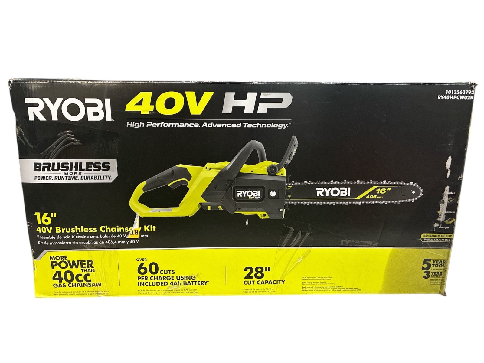 RYOBI 40V HP Brushless 16 in. Cordless Chainsaw (Tool Only) RY40HPCW02
