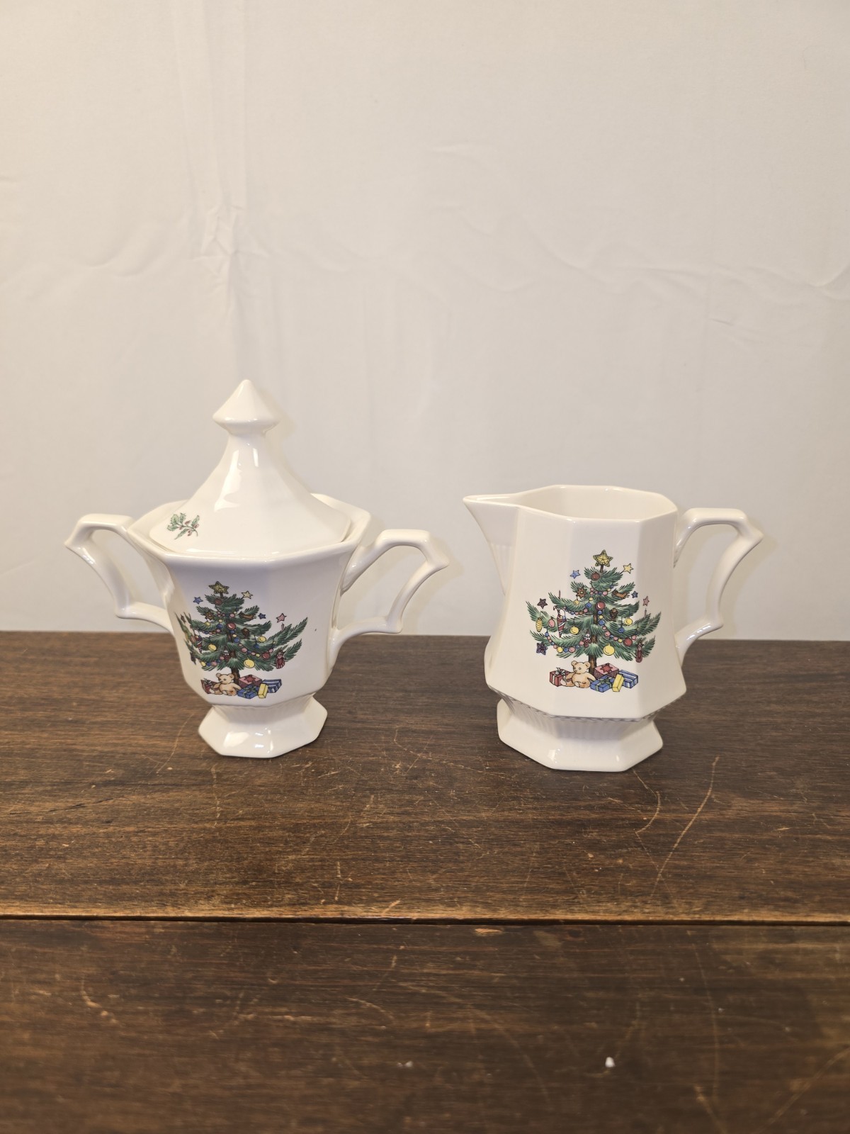 3pc VTG Nikko Classic Collection Ironstone Christmas Octagon Sugar & Creamer/Lid