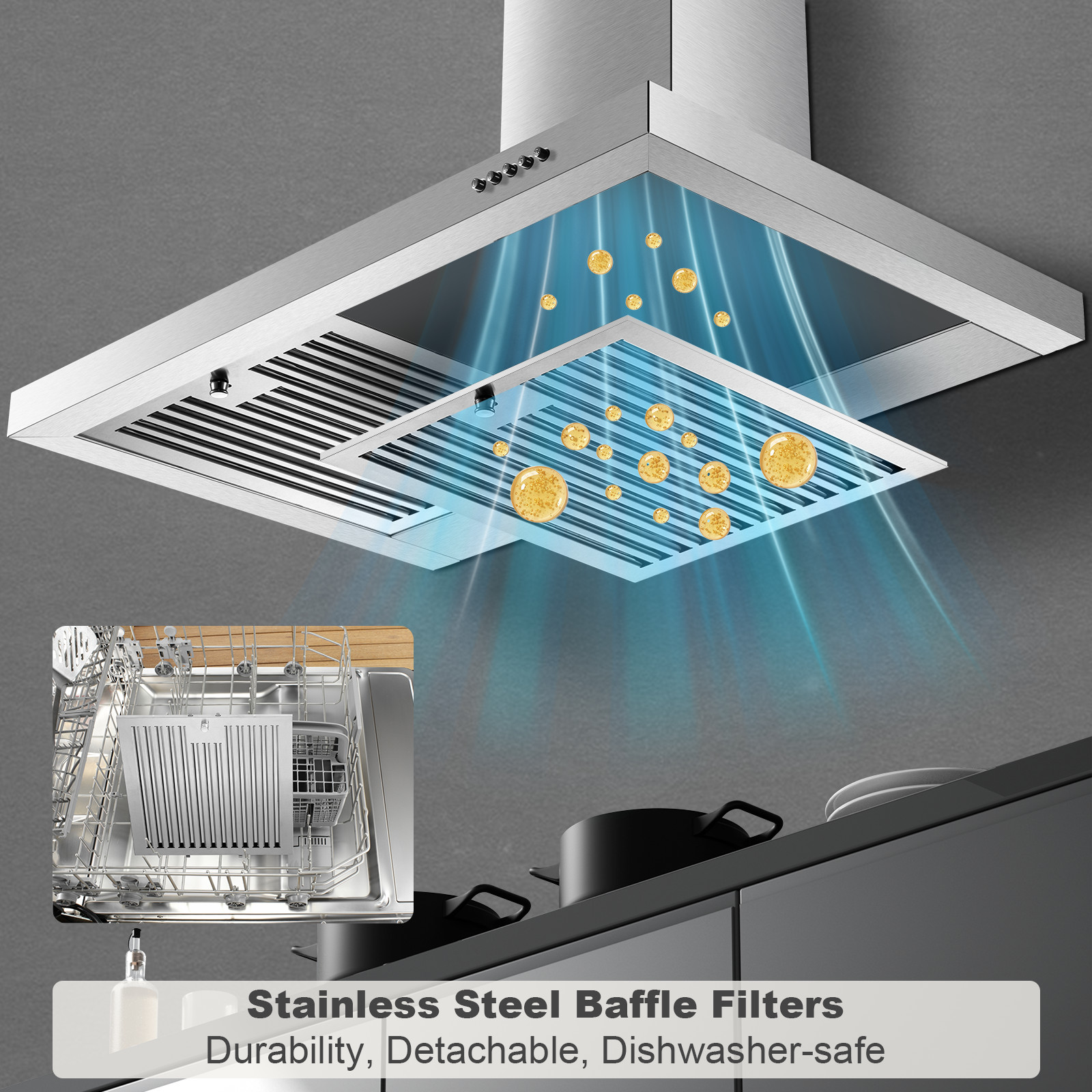 30″ Over Range Exhaust 450CFM 3 Speed Less Than 55dB Long LED Illumination