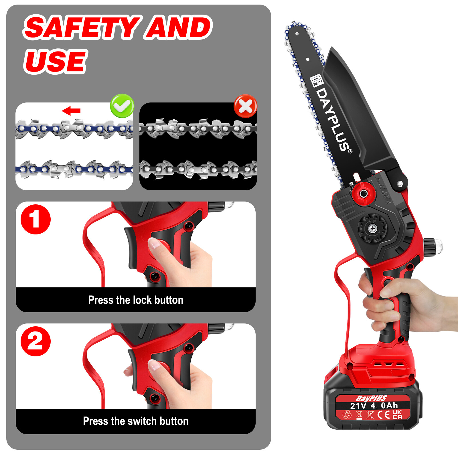 8 inch 21V Mini Chainsaw/Cordless Lightweight One-hand Electric 2Saw Battery