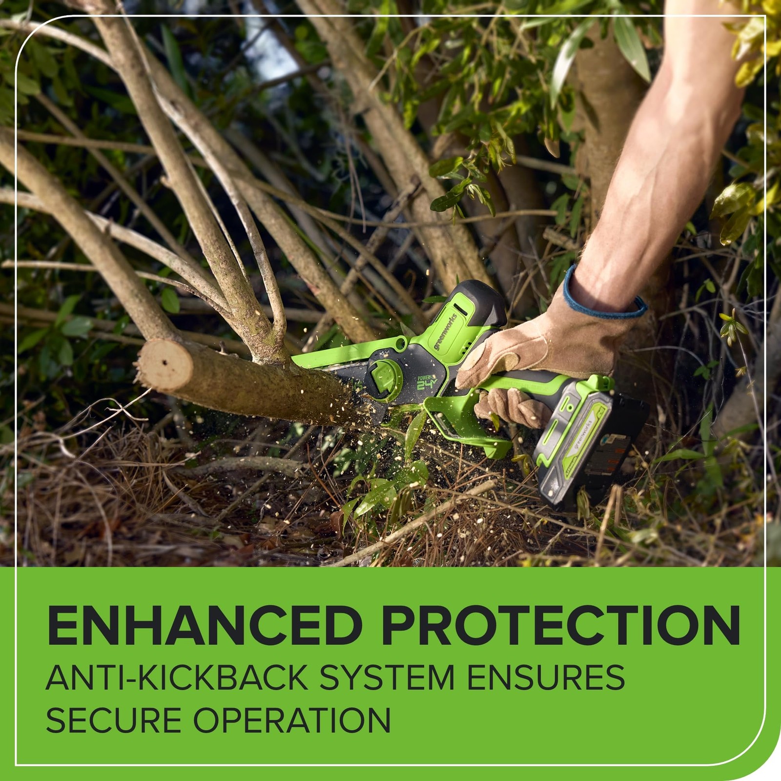 Greenworks 24V 6in BL Pruning Saw w/Auto Oiler, 2Ah (Auto Olier), Green