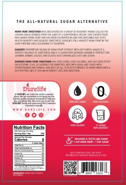 Durelife Monk Fruit Sweetener, White Sugar Substitute, Classic White – 3 lb