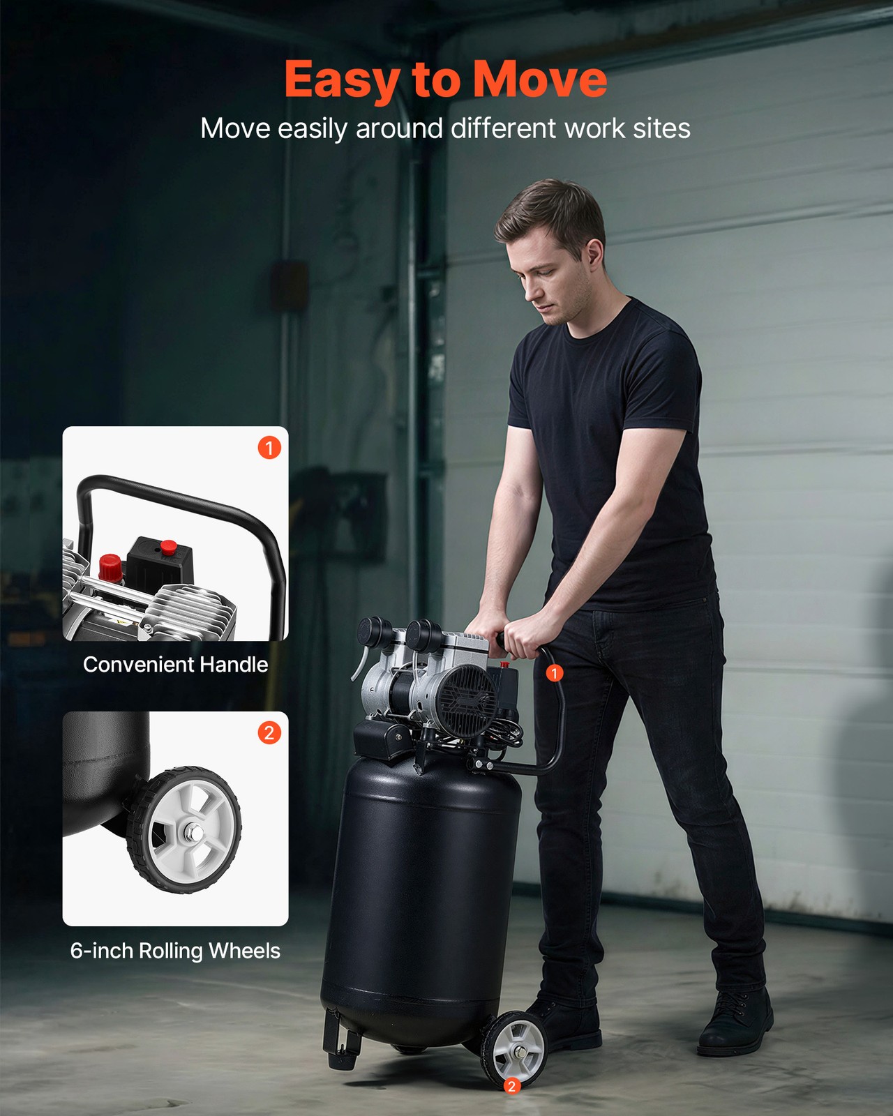 VEVOR 14-Gallon Air Compressor 2HP 4.3 SCFM at 90PSI Max 125PSI Oil-Free Tank