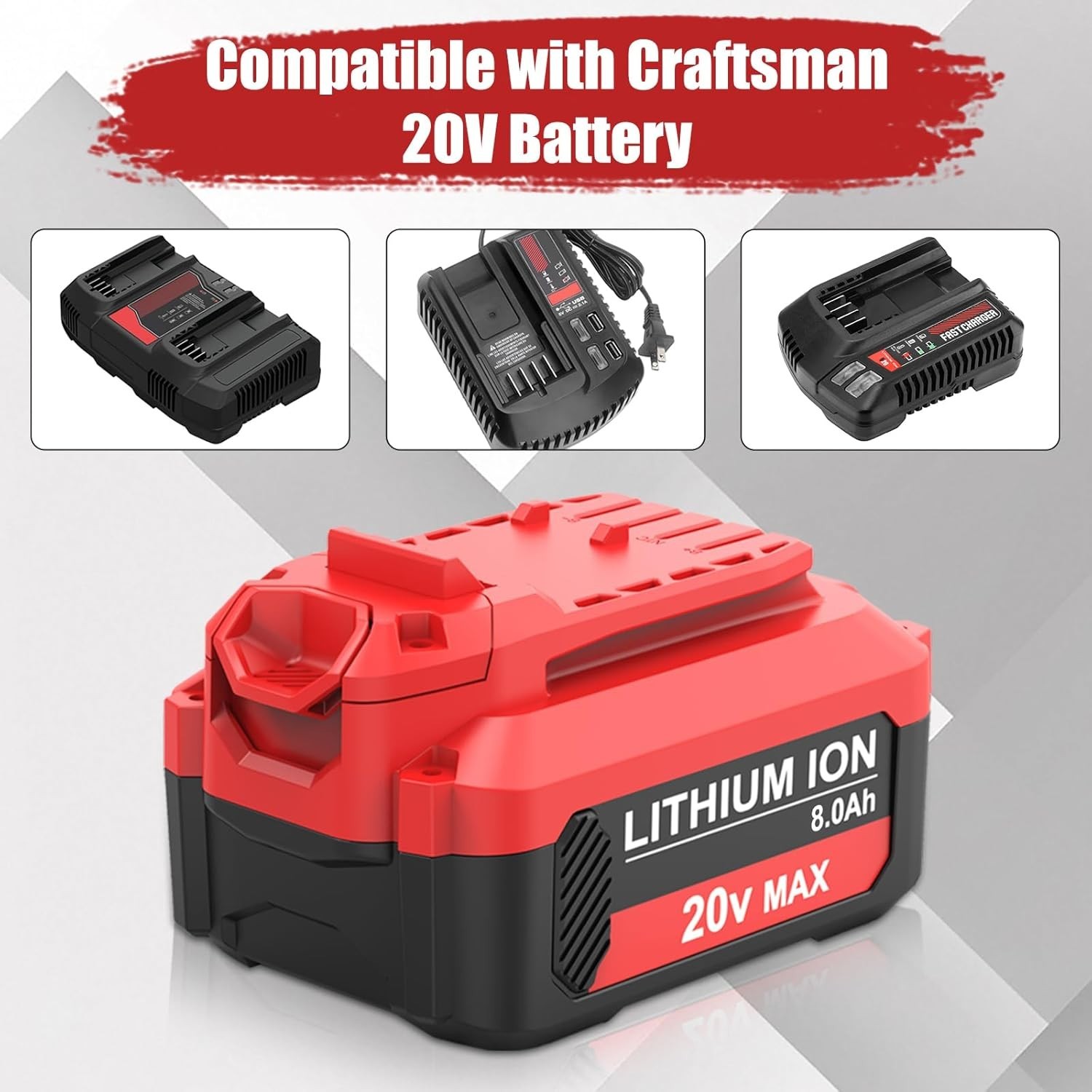 2PACK 20V 8.0AH For Craftsman 20 Volt MAX Li-ion Battery CMCB204 CMCB202 CMCB201