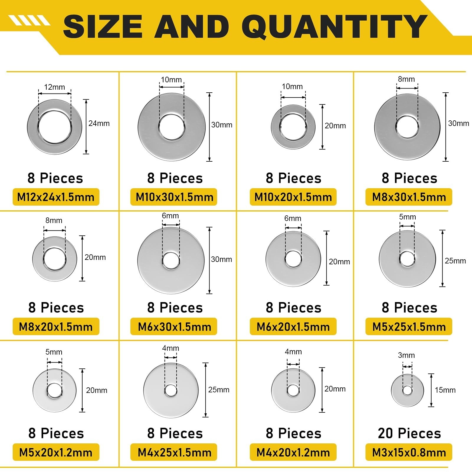 108Pcs 304 Stainless Steel Flat Washers, Fender Washers Assortment Kit 12 Siz…