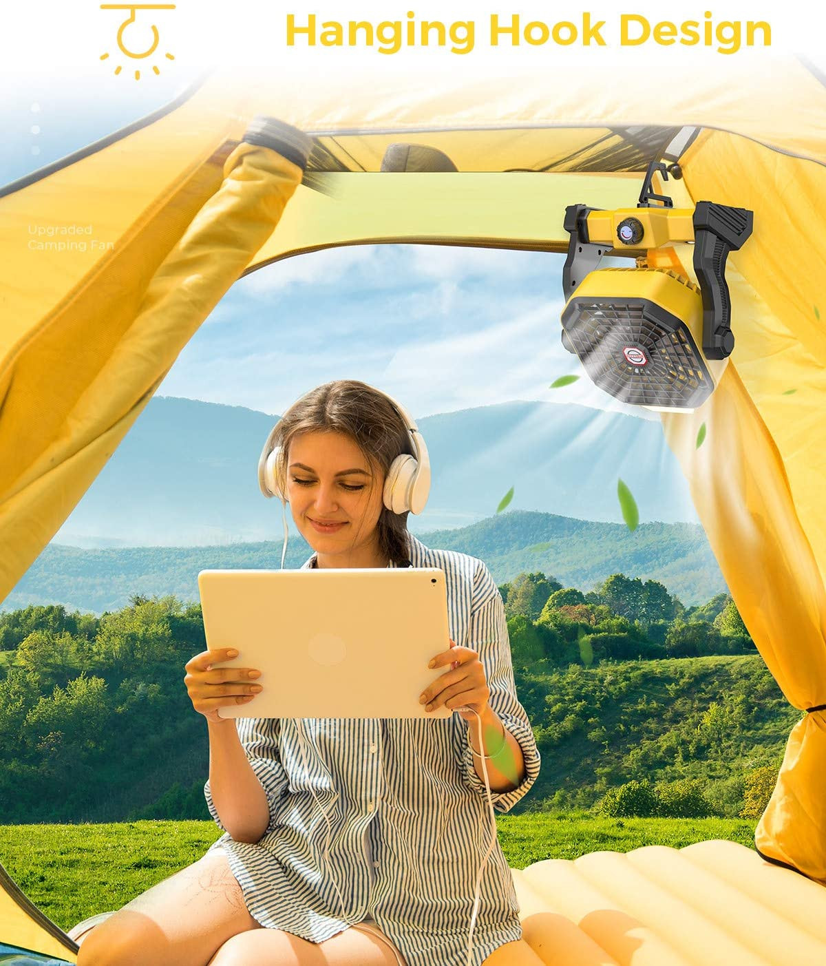 Rechargeable Portable Camping Fan with Stepless Speed and Long Runtime