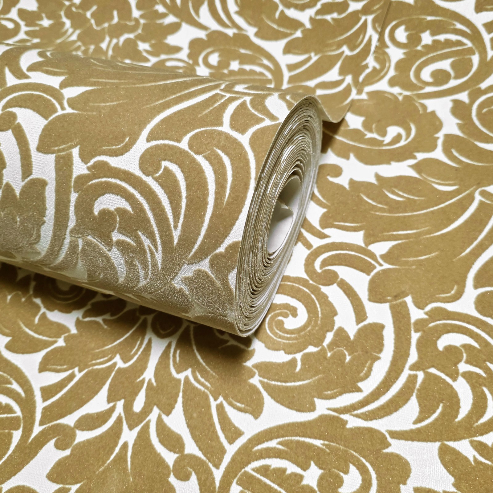 Flocking orange beige ivory cream Flocked Victorian damask velvet Wallpaper 3D
