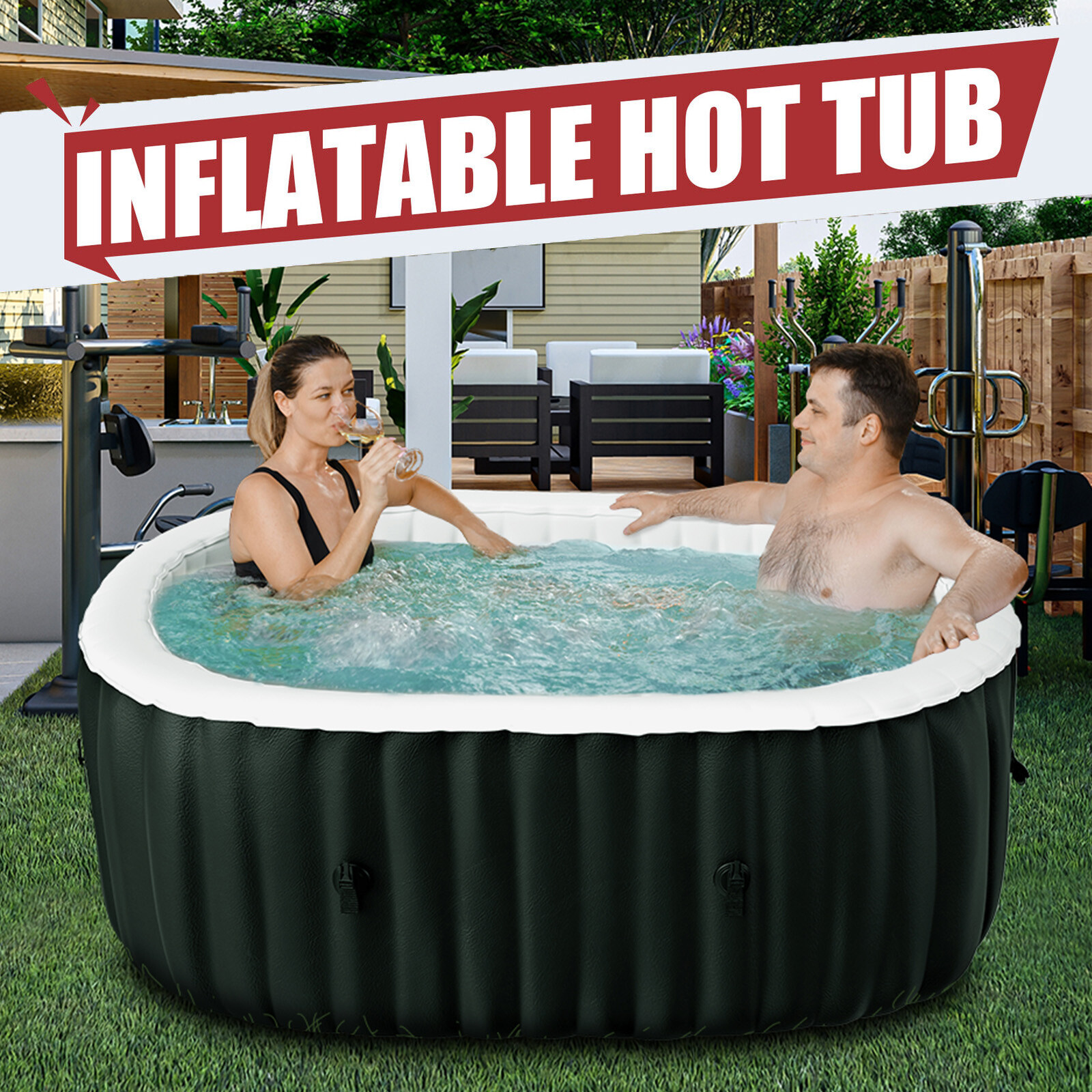 Docred 2 Person Portable Inflatable Hot Tub Spa w 100 Air Jet for Patio Backyard