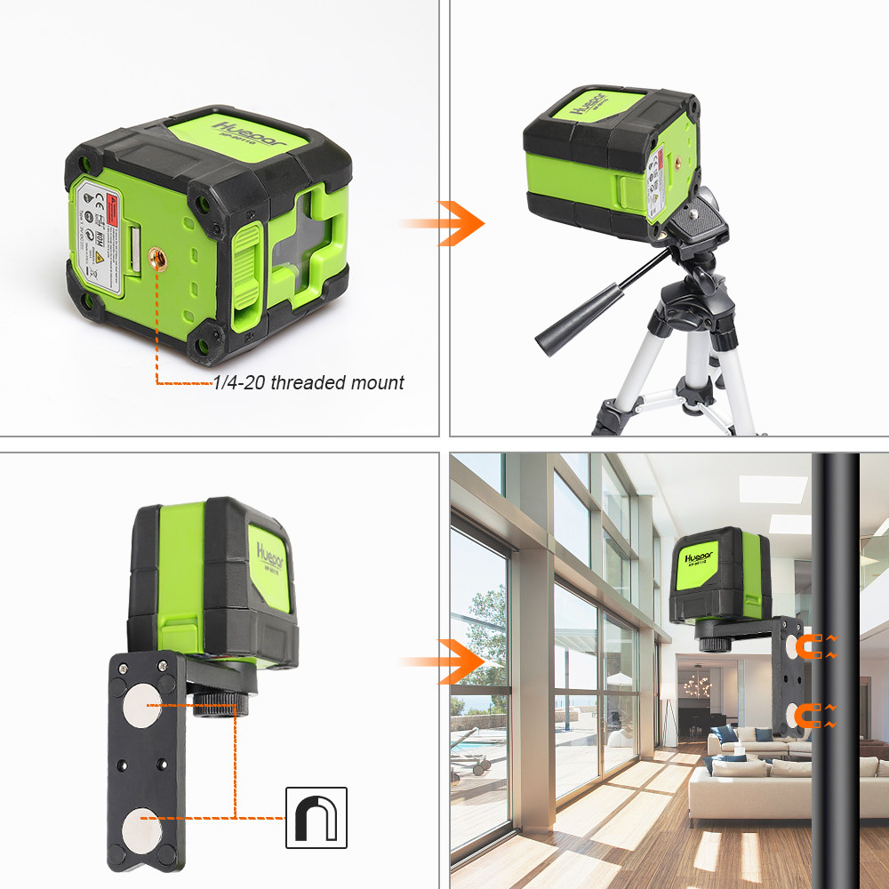 Huepar Green Laser Level DIY Cross Line Laser Self Leveling 9011G Bright Green
