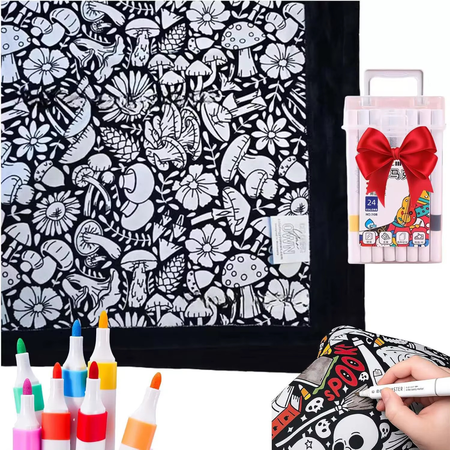DIY Coloring Blanket 50×60 with 24 Washable Color Pens for Kids Adult Home Decor