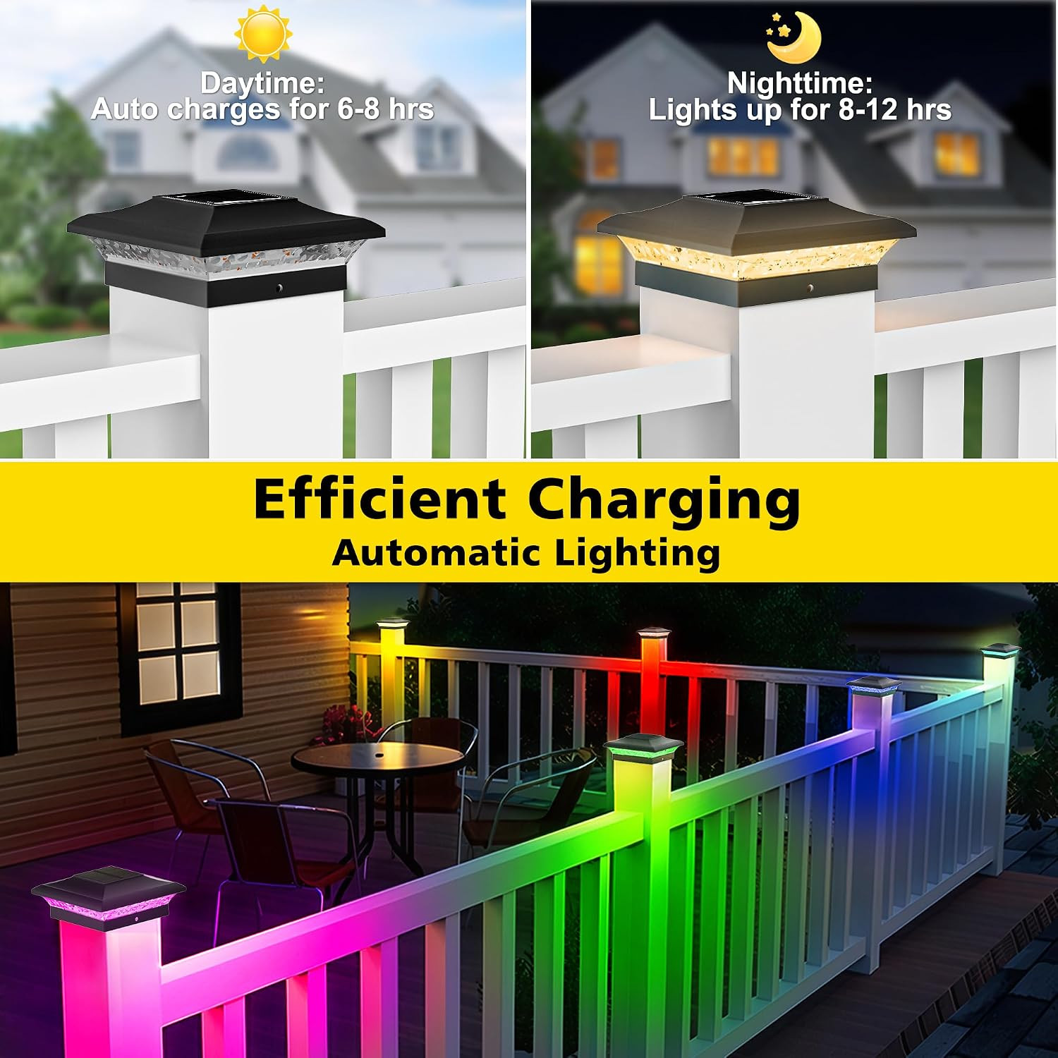 T-SUN Solar Post Cap Lights with Auto-Change Colors- for Vinyl/Wooden Posts IP65