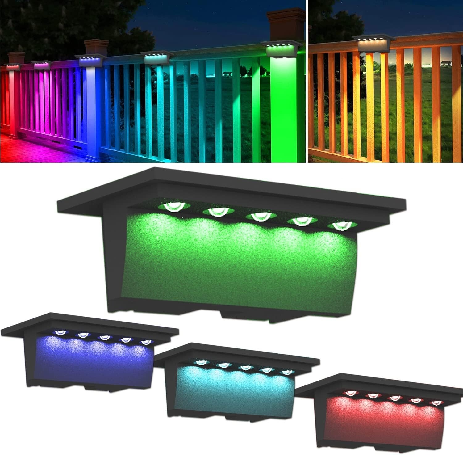 T-SUN 4Pack Solar Fence Lights Outdoor Waterproof RGB Color Changing Step Lights