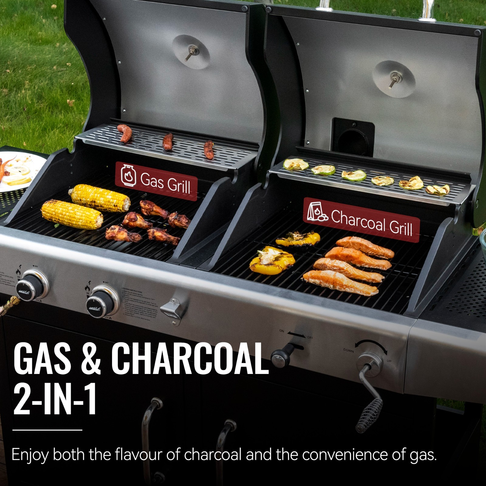 Royal Gourmet Gas Charcoal Combo Grill Dual Fuel Outdoor BBQ With Cover Black