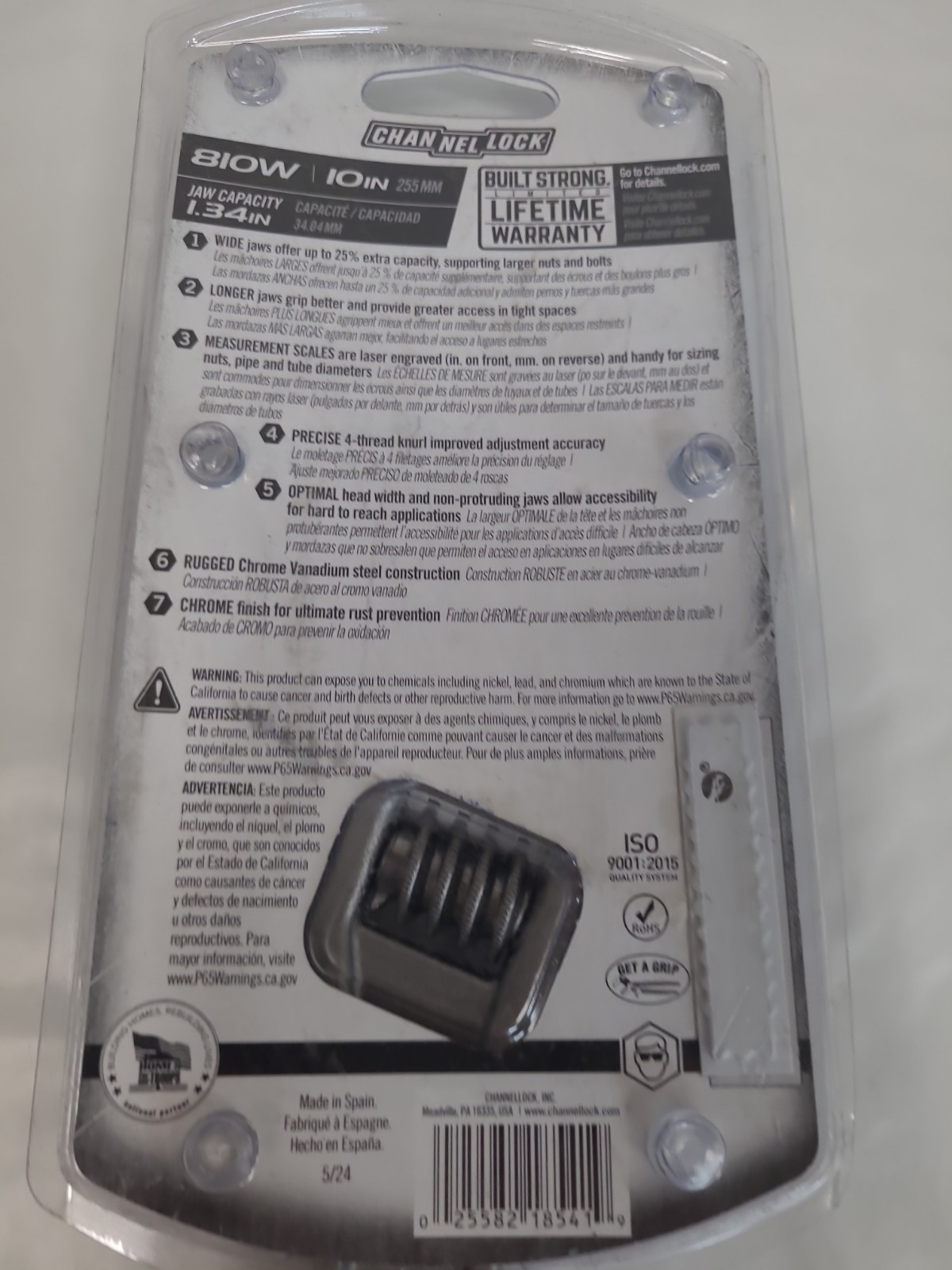 Channel Lock 810W Adjustable Wrench, 10″ Length, Chrome Vanadium (6H)