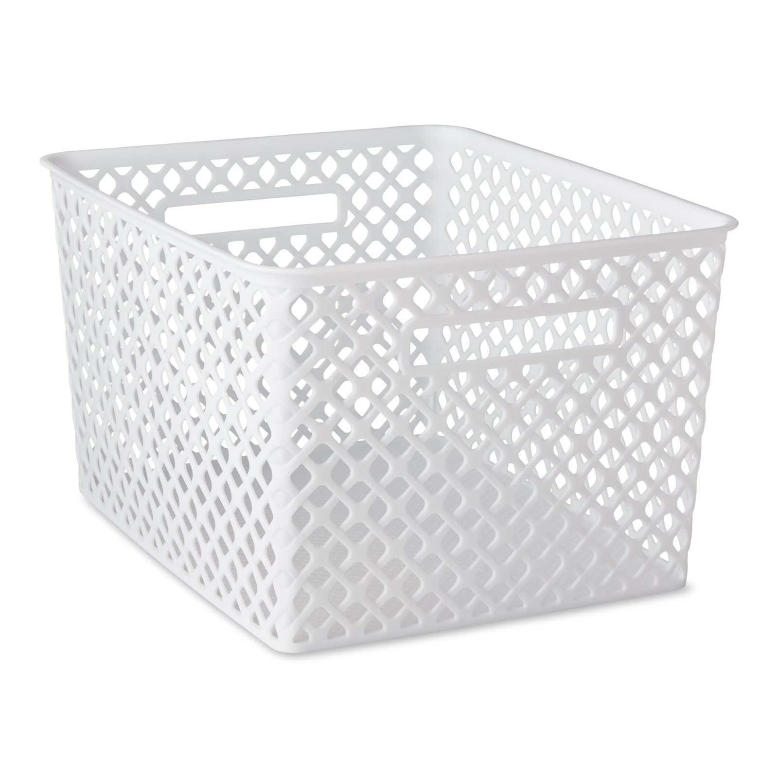 Large White Decorative Plastic Storage Basket, 14.7 in x 12 in x 8.5 in