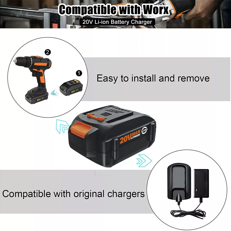2PACK For Worx WA3578 Battery / Charger 20V 4.0Ah WA3520 WA3525 WA3575 Li-Ion