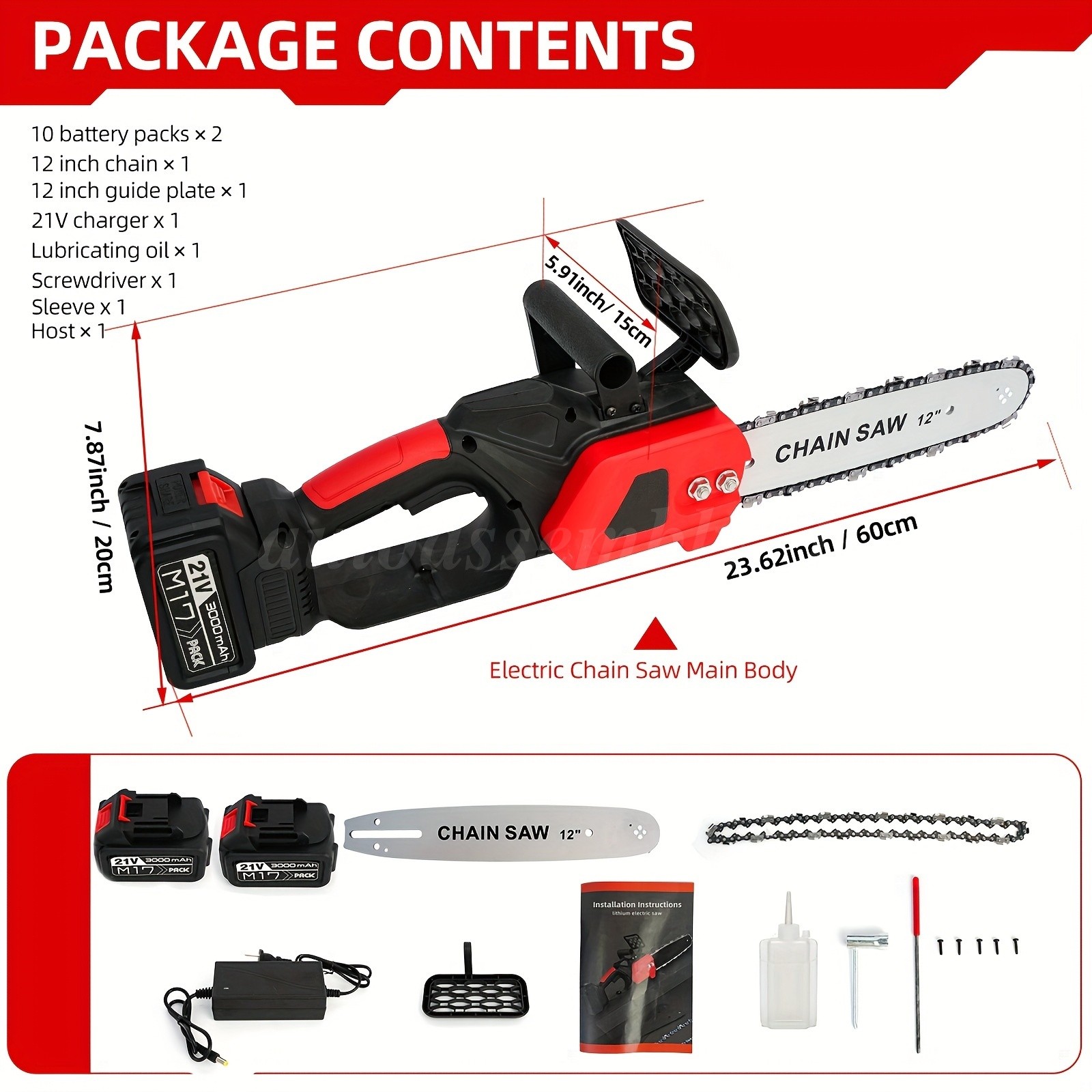8inch Electric Mini Chainsaw Cordless Handheld Saw 2 Battery + 3Chain for Makita