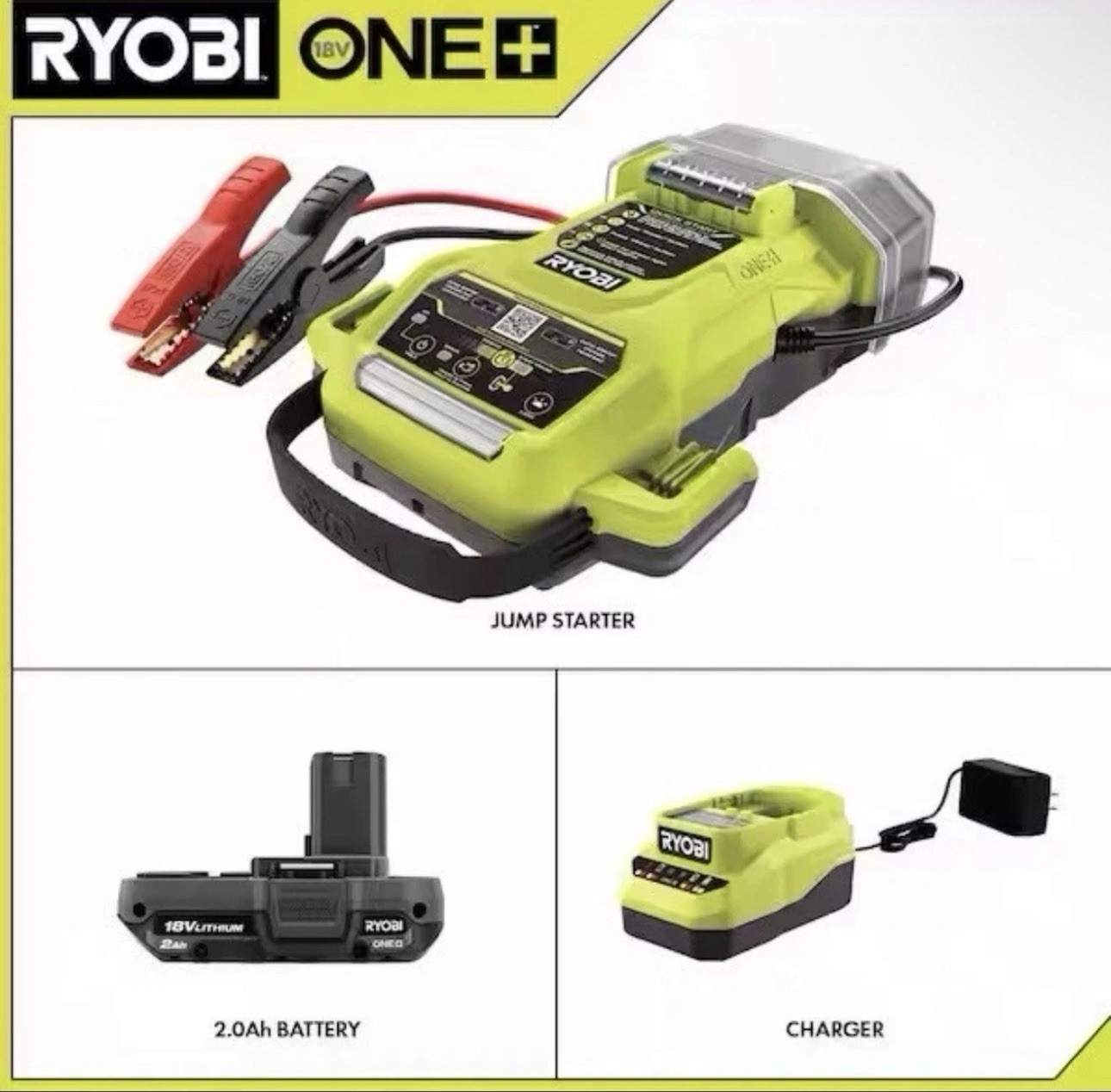 RYOBI ONE+ 18V 1600A Cordless Jump Starter Kit w/ Battery Charger LED P7110 NEW